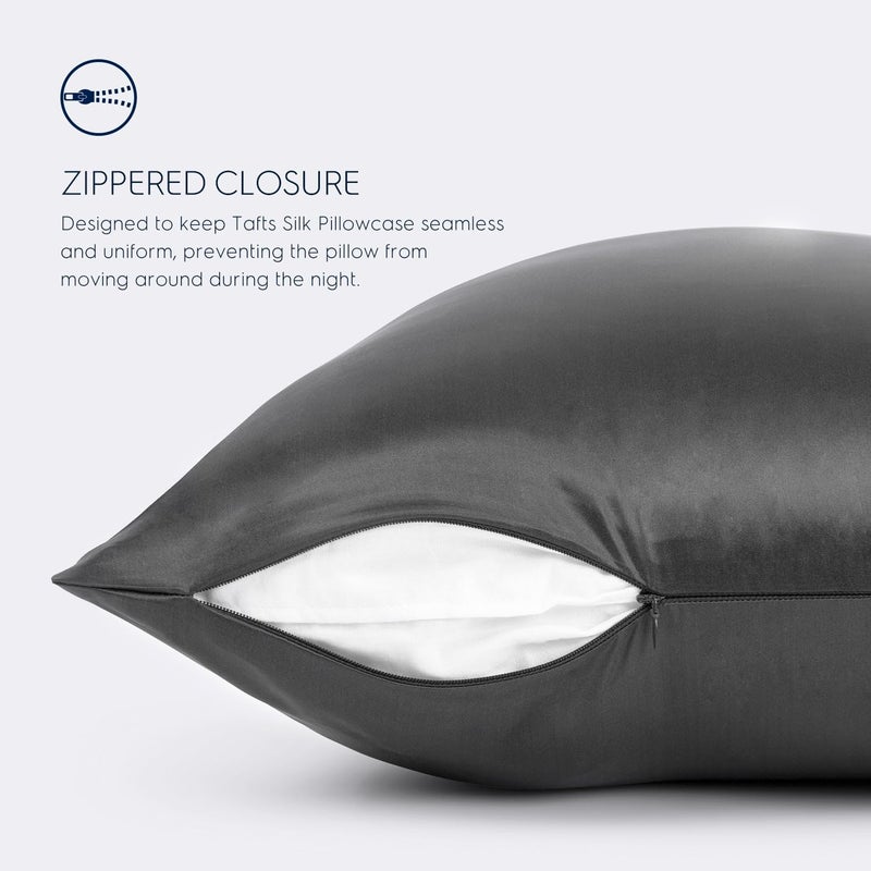 Tafts Pillow Cases - 22mm 100% Pure Mulberry 6A Silk Pillowcase for Hair & Skin with Zipper Closure, Cooling, Natural, Organic, Double Sided Silk Pillow Case (Charcoal Grey, Queen 20x30 1pc) - Image 5